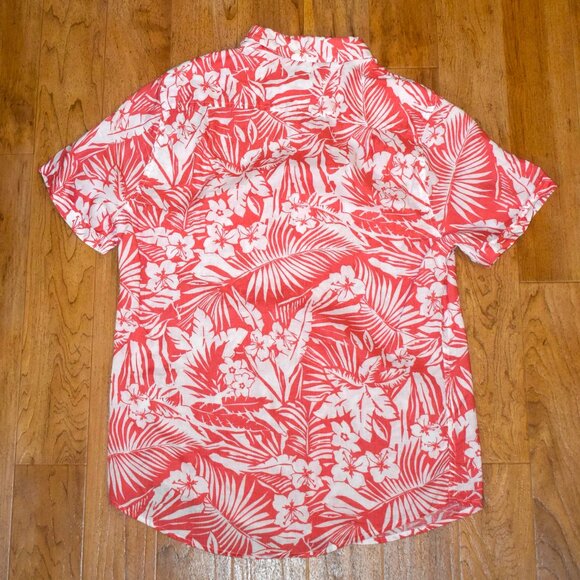 Onia Orange Short Sleeve Tropical Floral Print Linen Button Front Shirt Sz M - Picture 2 of 3